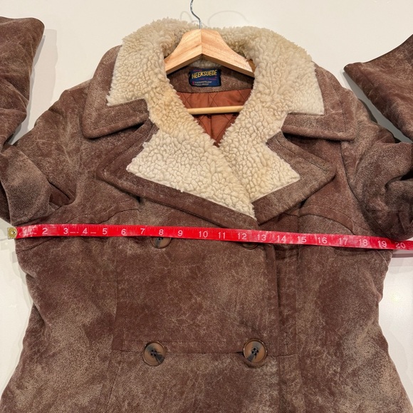 Vintage Heeksuede Brown Shearling Double-Breasted Coat Size Medium - Picture 4 of 8